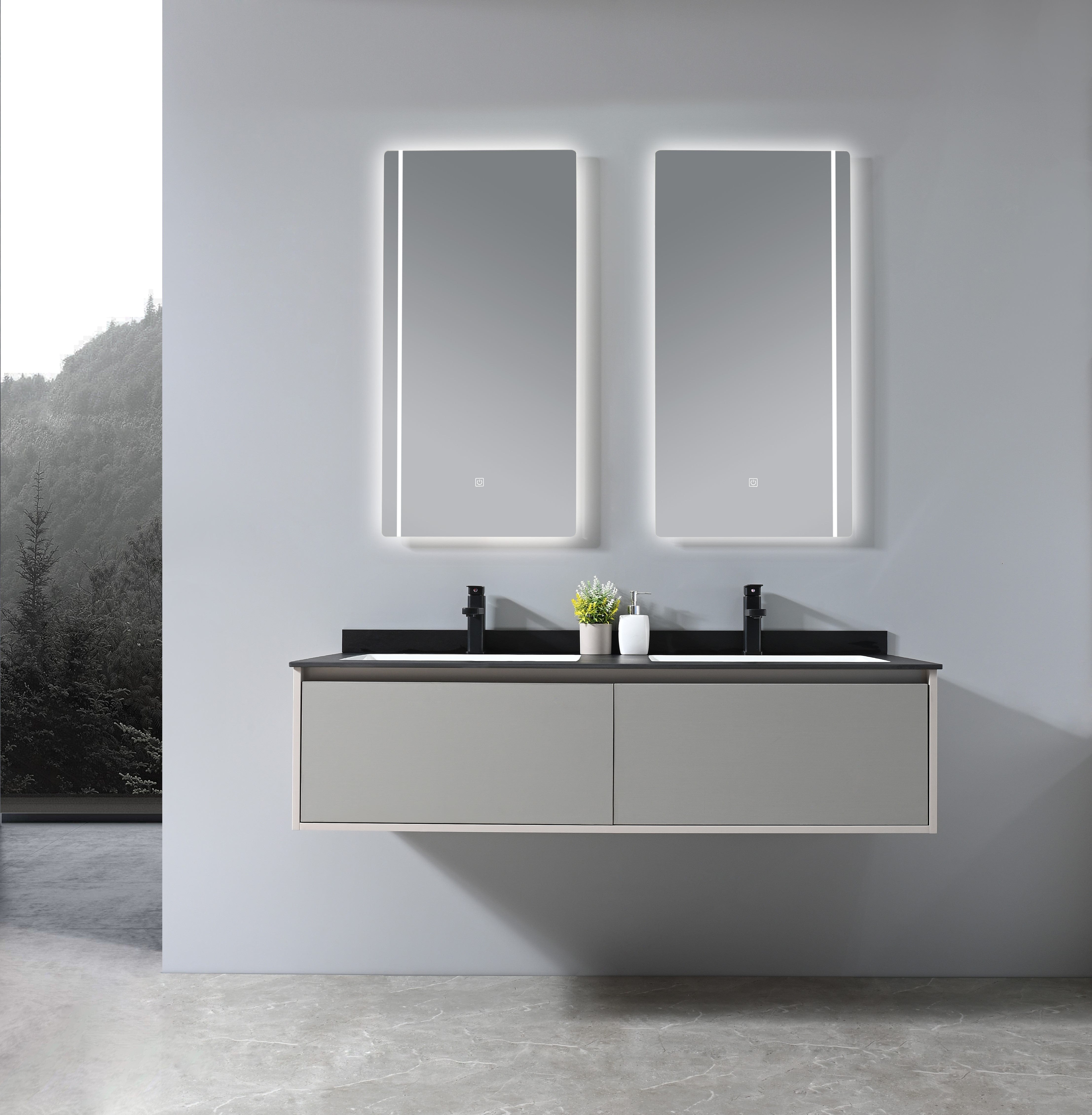 Auva Bath Ensemble Complet Eleganza 55": Double Bassin, Vanité, Deux Miroir LED